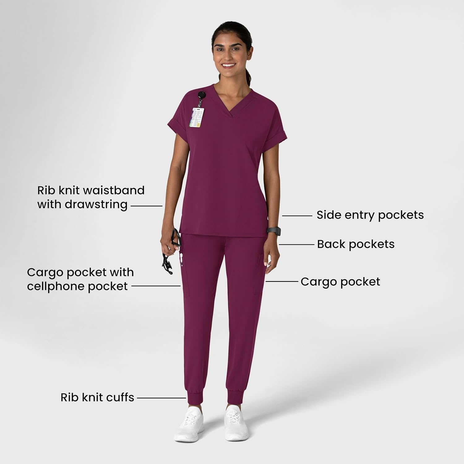 Wink Women’s Women’s Jogger Utility Scrub Pant(Wine)