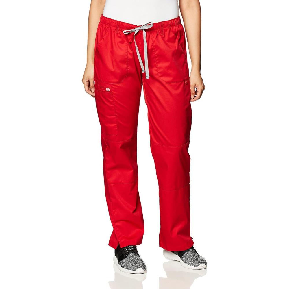 WonderWink Women’s Petite-Plus-Size Wonderwork Straight Leg Cargo Scrub Pant(Red)