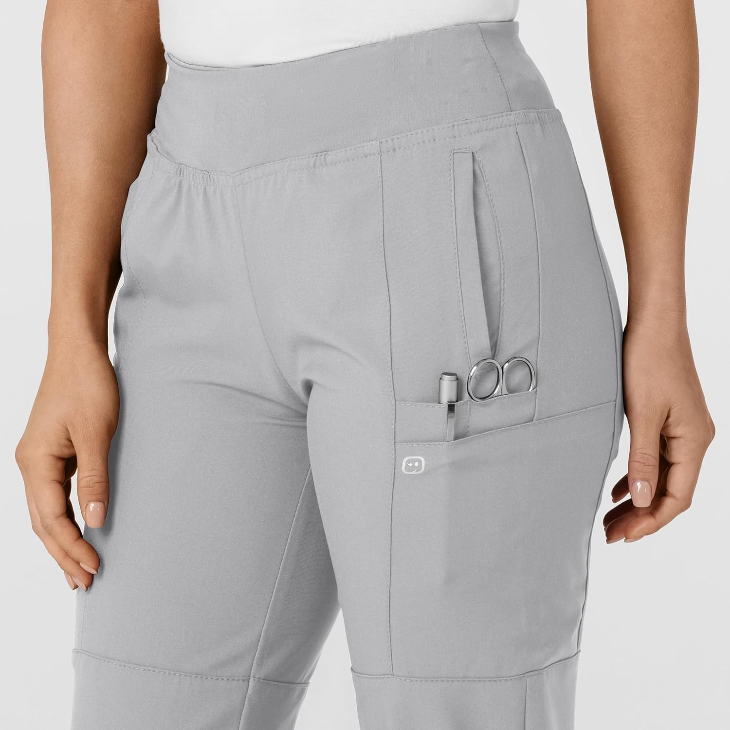 WINK Scrubs for Women, W123, Comfort Waist Cargo Joggers Pants with 8 Pockets(Grey)