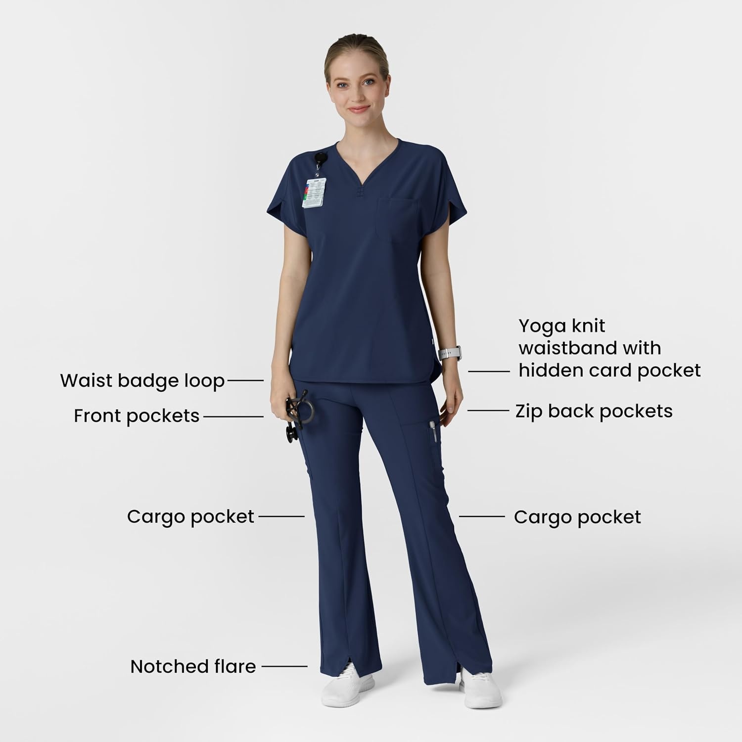Wink Scrubs for Women, Renew, Cargo Flare Pants, with 7 Pockets(Navy)