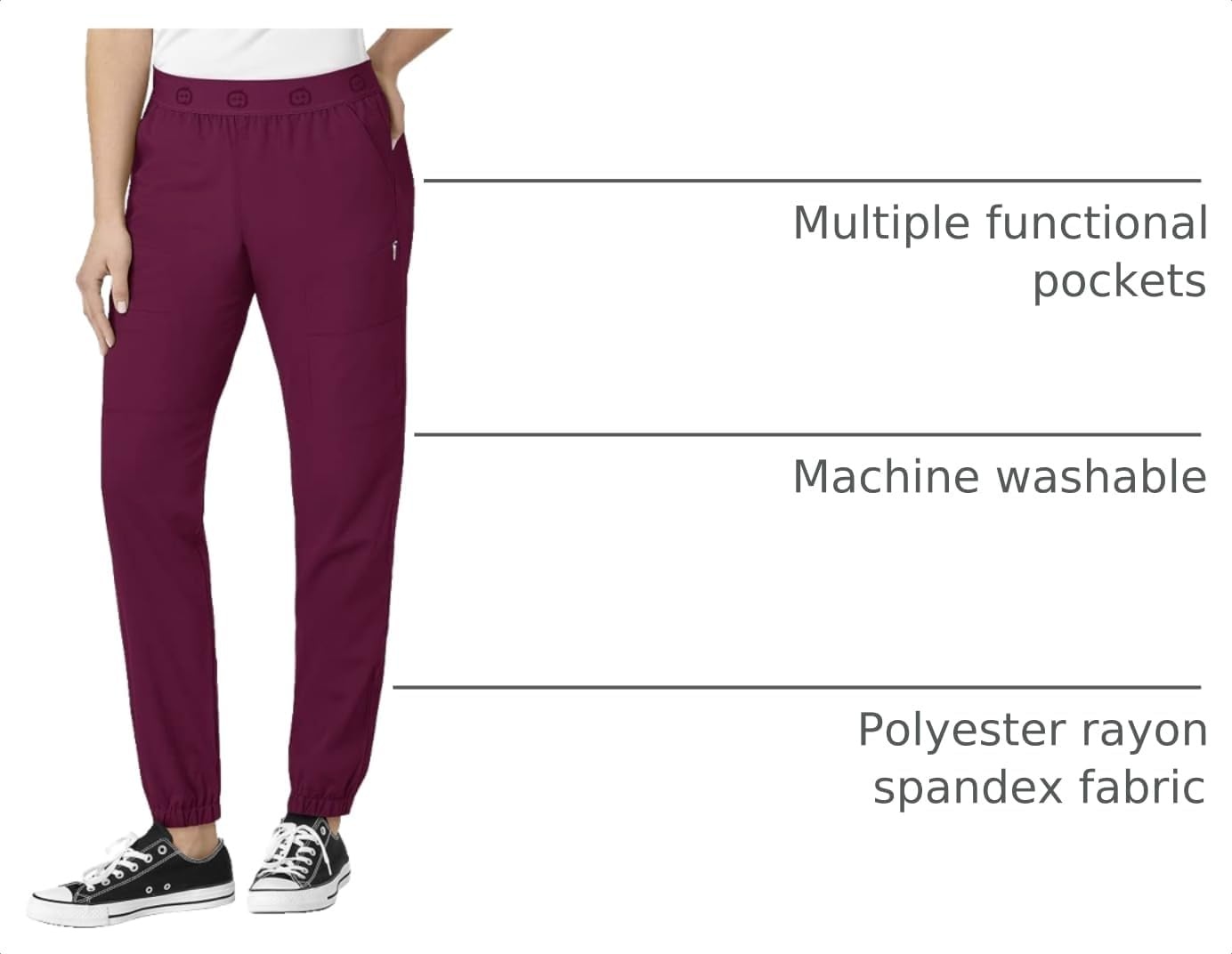 Wink Women’s Slim Cargo Jogger Pant | Womens Scrub Pant White Mid Rise(Wine)