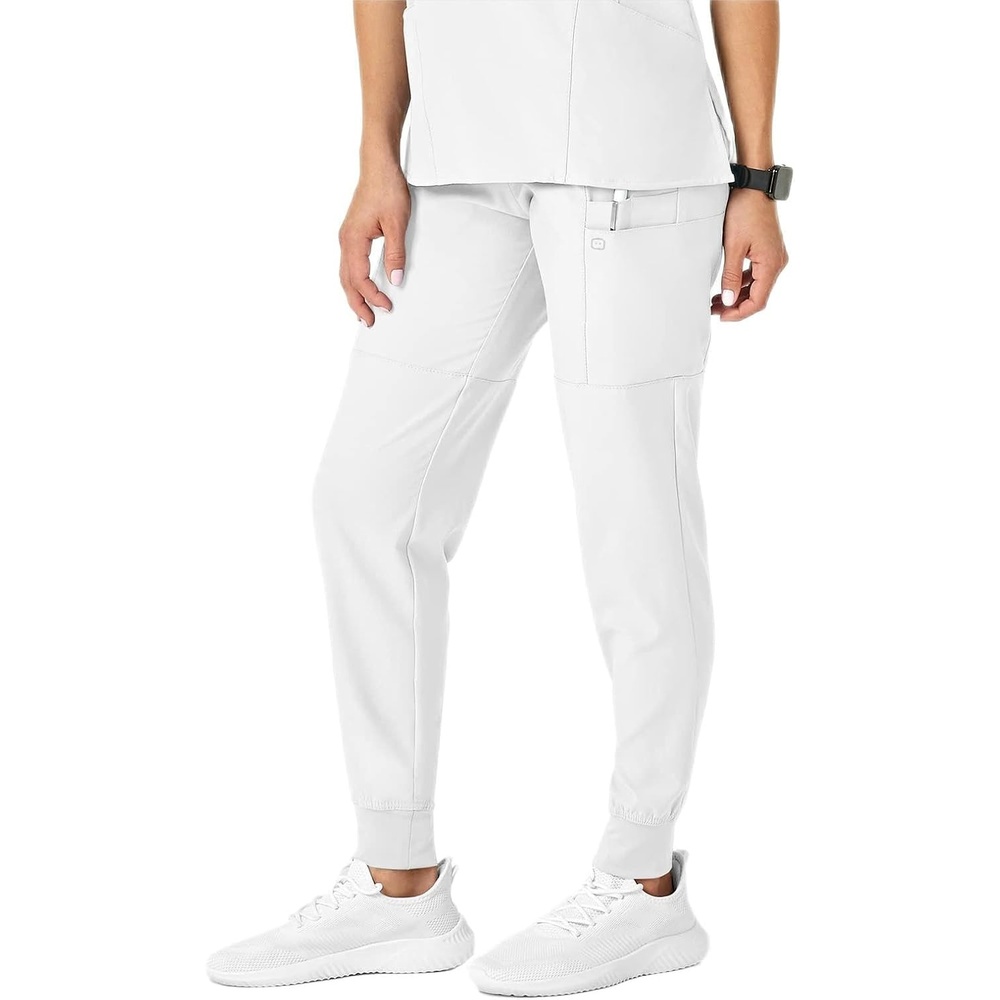 WINK Scrubs for Women, W123, Comfort Waist Cargo Joggers Pants with 8 Pockets(White)