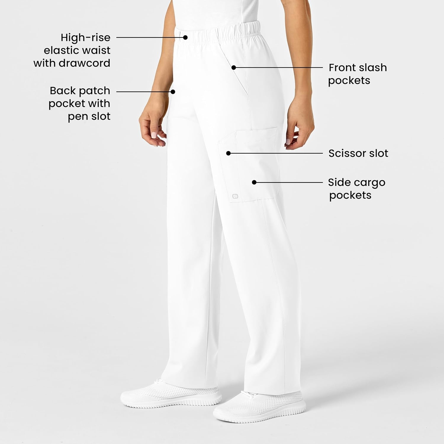 Wink W123 Unisex Multi-Cargo Scrub Pant(White)