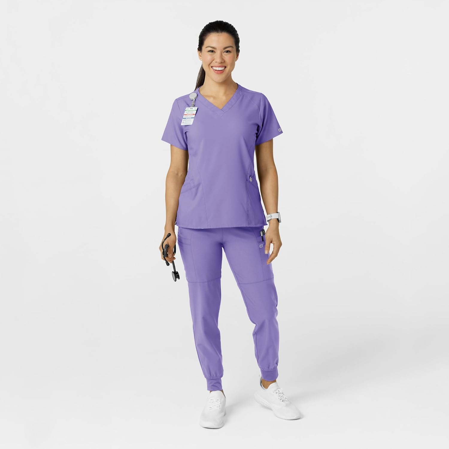 WINK Scrubs for Women, W123, Comfort Waist Cargo Joggers Pants with 8 Pockets(Iris Purple)