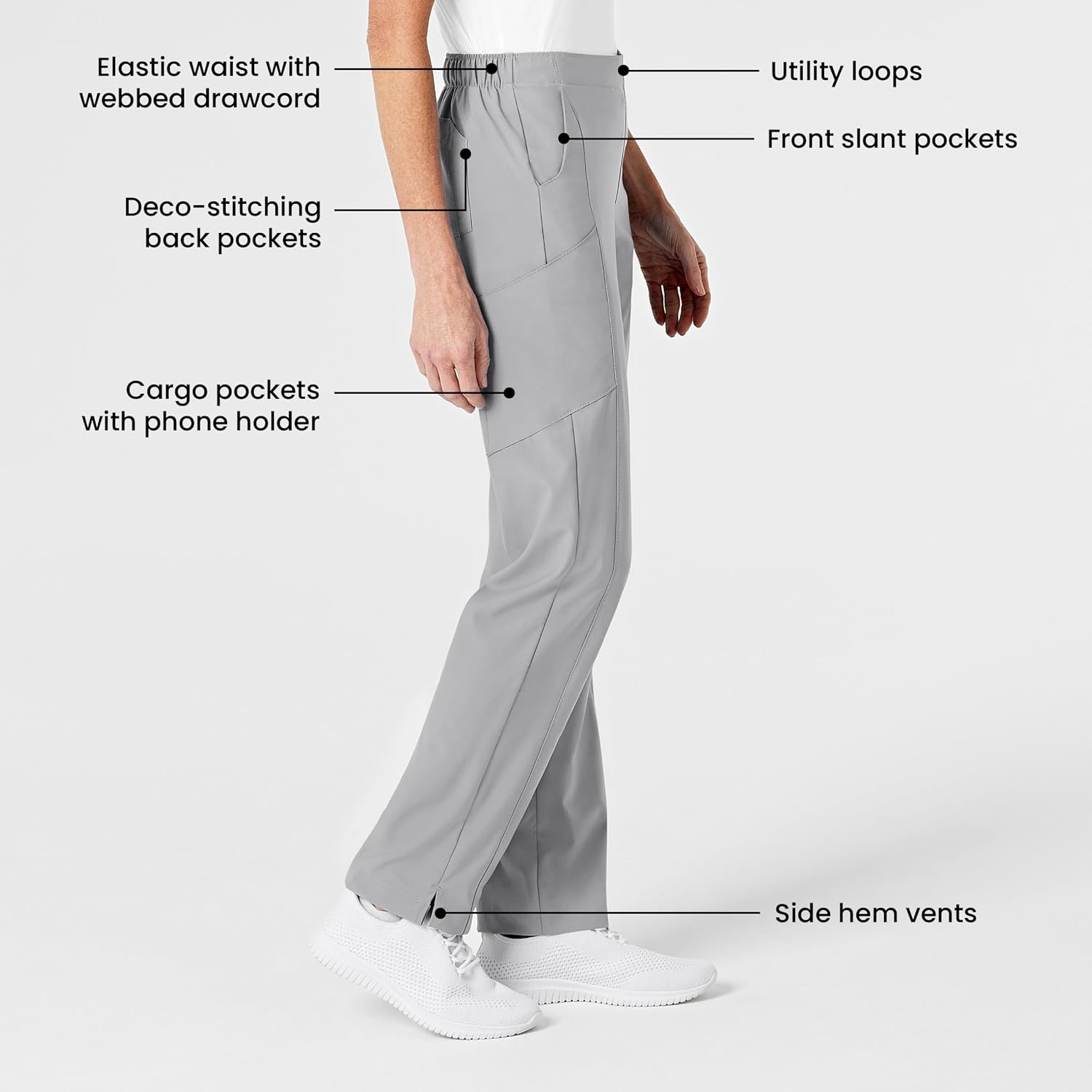 Wink W123 Women’s Flat Front Cargo Scrub Pant(Grey)