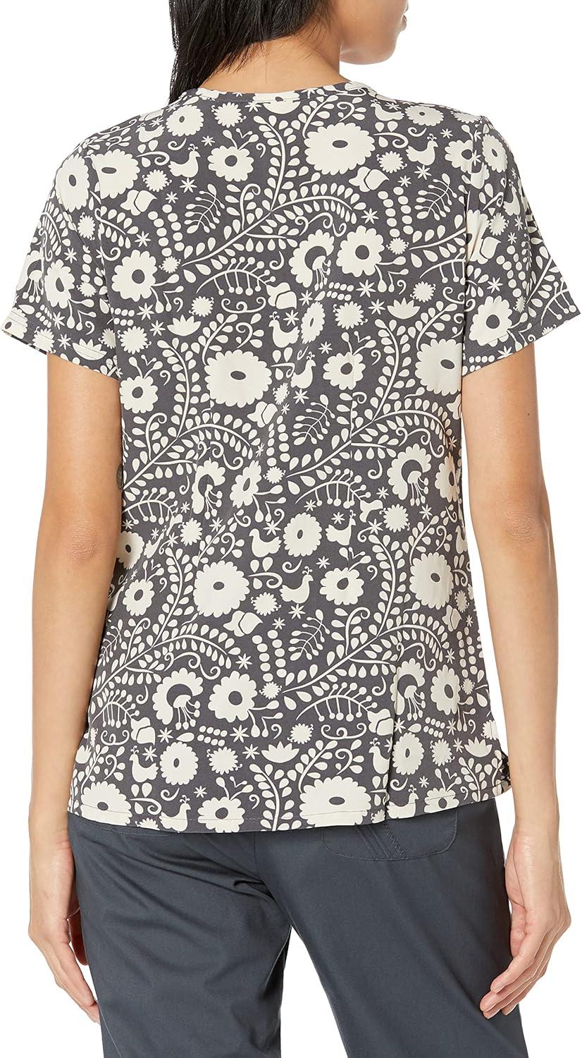 WonderWink Women’s Fitted V-Neck Print Scrub Top(Floral Flight)
