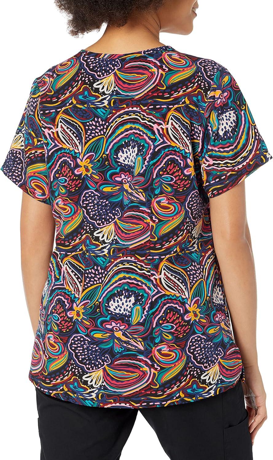 WonderWink Women’s Fitted V-Neck Print Scrub Top(Flor Amor)