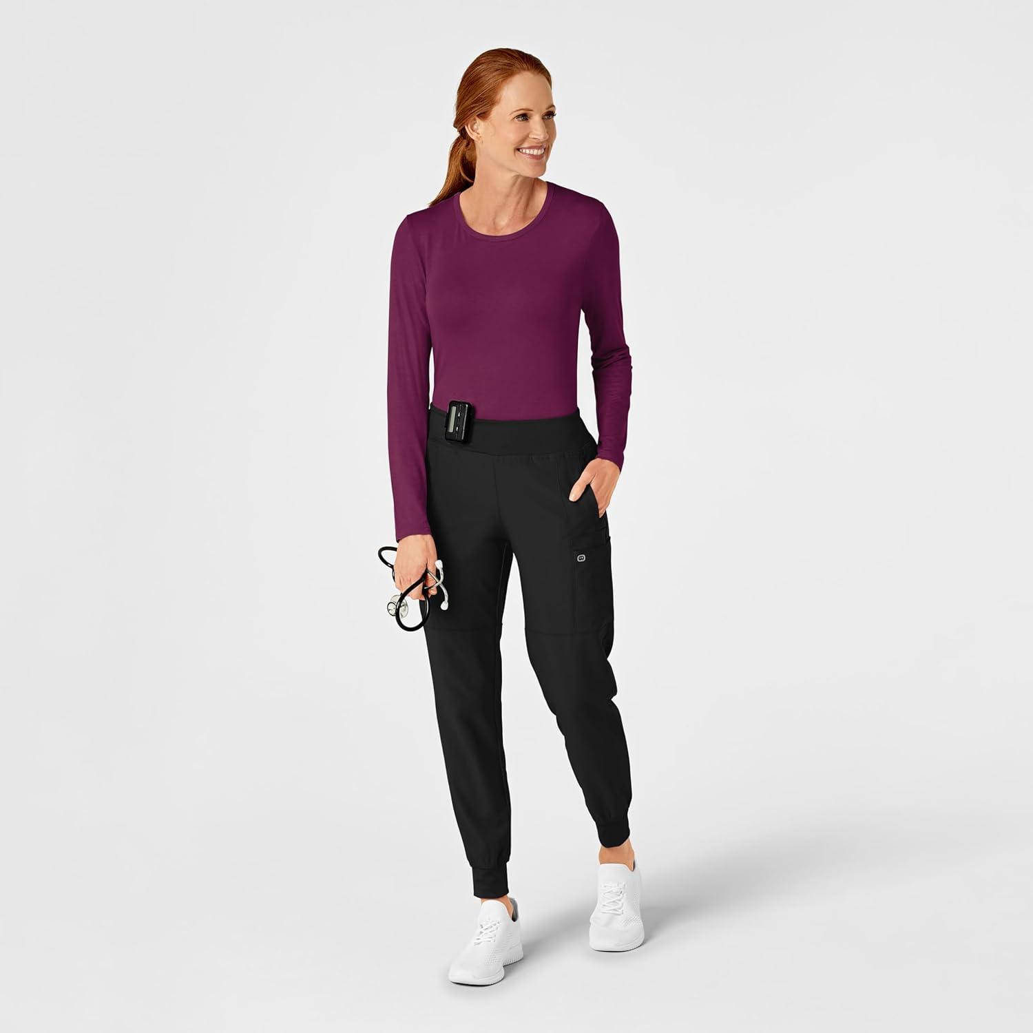 WonderWink Women’s Silky Long Sleeve Tee(Wine)
