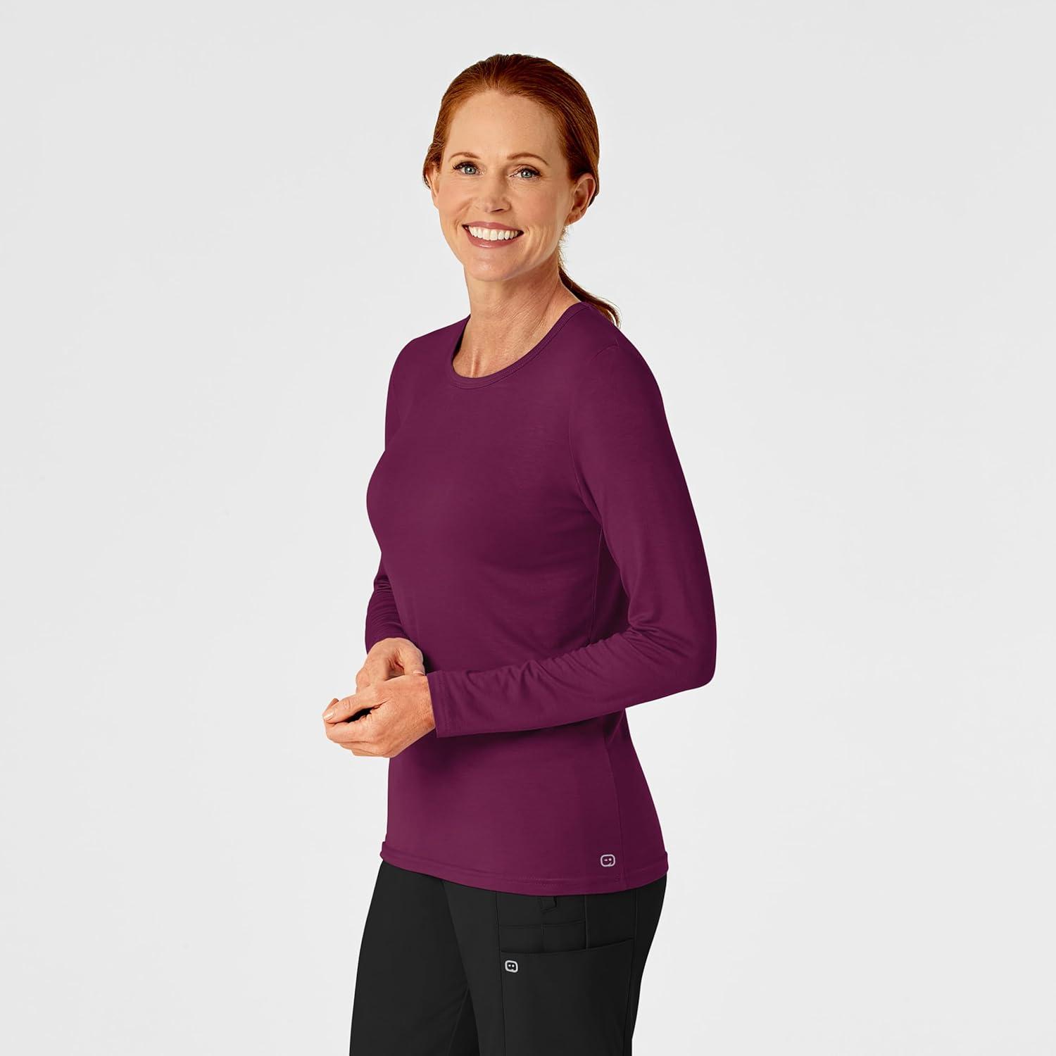 WonderWink Women’s Silky Long Sleeve Tee(Wine)