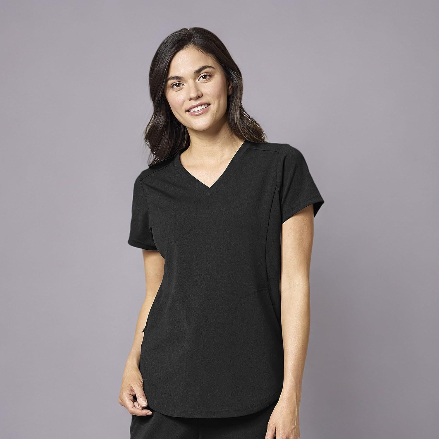 WonderWink Women’s Moto V-Neck Scrub Top(Black)